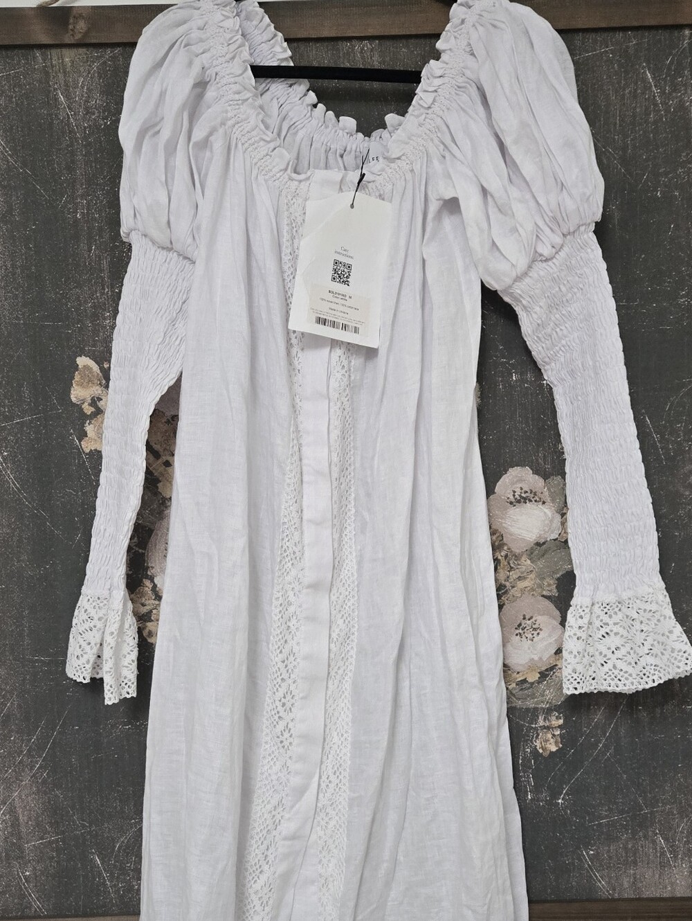 Sleeper White Off-Shoulder Midi Dress with Puff Sleeves - Picture 5 of 5